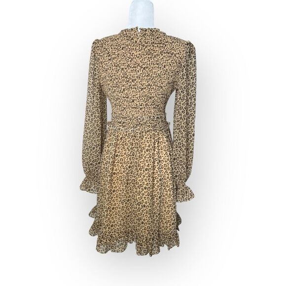 RACHEL PARCEL Leopard Cheetah Animal Print Smocked Ruffle Dress Size Medium - Picture 9 of 13
